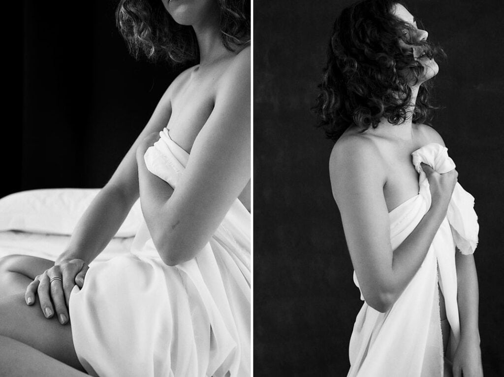 Boudoir photography of an anonymous woman with brown, curly hair in studio in Cape Town, South Africa